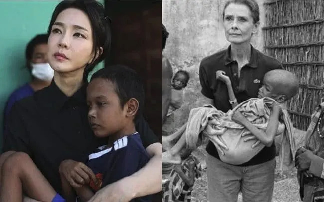 Picture of Kim Keon-hee is compared to a shot of Audrey Hepburn in Somalia in 1992 - Courtesy of presidential office, captured from Unicef Facebook