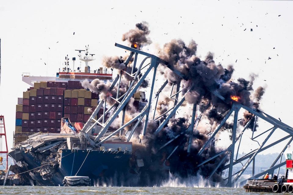 A section of the Francis Scott Key Bridge is demolished (AFP via Getty Images)