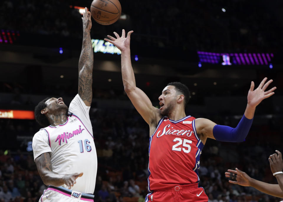 James Johnson is one of many rangy forwards the Heat can switch onto burgeoning Sixers superstar Ben Simmons. (AP)