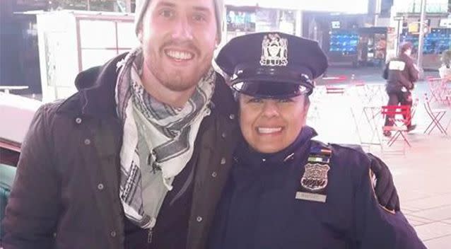 Ross Lebeau in New York City during a happier meeting with a police officer. Photo: Facebook