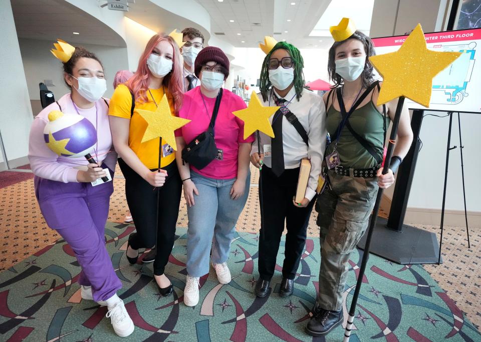A group of friends from Milwaukee are dressed as characters from the animated show Fairly OddParents during Anime Milwaukee at the Wisconsin Convention Center in February 2023. Milwaukee Comic Con, presented by Mighty Con, will feature cosplay contests for children and adults on Feb. 10, 2024.