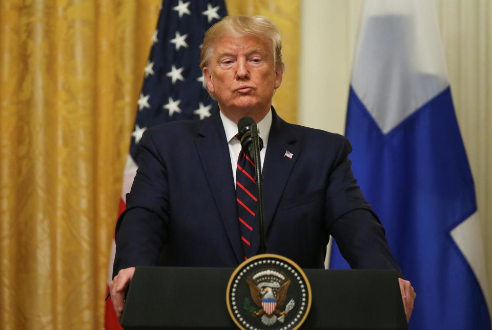 U.S. President Donald Trump listens to a question during a joint news conference with Finland's President Sauli Niinisto in East Room of the White House in Washington, U.S., October 2, 2019. REUTERS/Leah Millis