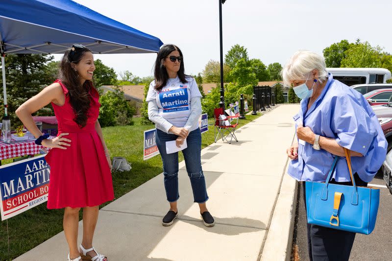 Aarati Martino, who is running for Central Bucks School Board, on Primary Election Day in Doylestown