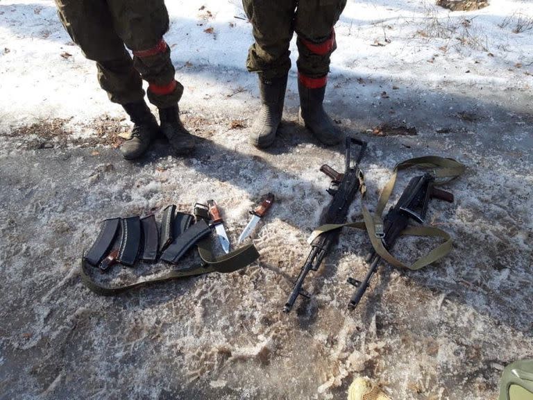 KYIV, UKRAINE - FERUARY 24: (----EDITORIAL USE ONLY √¢ MANDATORY CREDIT - "Embassy of Ukraine in Ankara / HANDOUT" - NO MARKETING NO ADVERTISING CAMPAIGNS - DISTRIBUTED AS A SERVICE TO CLIENTS----)  Two Russian soldiers taken prisoner near Kyiv, by Ukraine following Russia's military operation in Ukraine on February 24, 2022. (Photo by Embassy of Ukraine in Ankara/Handout/Anadolu Agency via Getty Images)