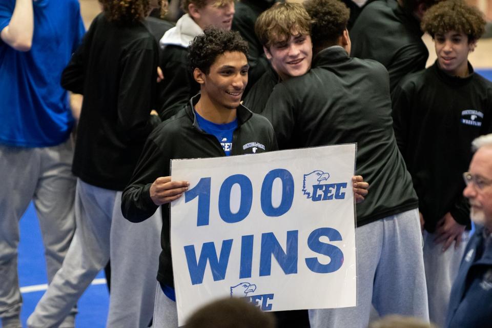 Conwell-Egan senior Hayden Mann picked up his 100th career win during Monday's 40-30 victory over La Salle in the Philadelphia Catholic League championship match.