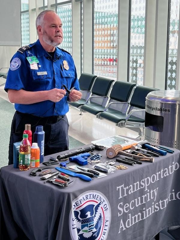 A reminder of what the Transportation Security Administration does not allow through airport checkpoints was held at McGhee Tyson Airport on April 26, 2023.