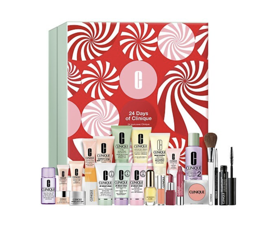 24-Days of Clinique Advent Calender with bottles of lotions (Photo via The Bay)