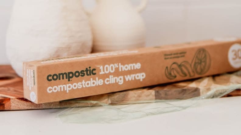 This cling wraps breaks down in your home compost bin.