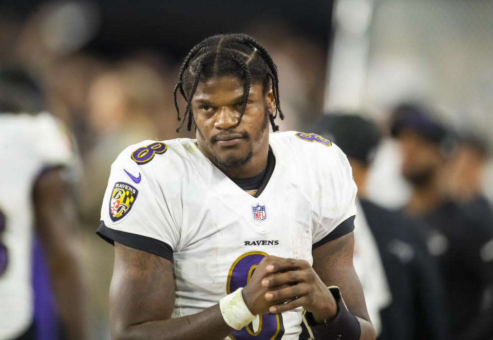 The Ravens don't seem too concerned about Lamar Jackson's hip — or his touchdown flip. (Mark J. Rebilas/Reuters)