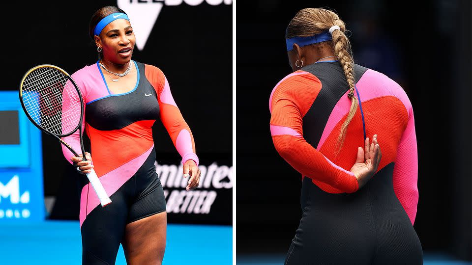 Serena Williams is seen here in a bright new Nike outfit at the Australian Open.