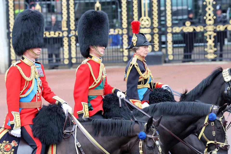 <p>Chris Jackson/Getty </p> Prince William, Prince Edward and Princess Anne ride on horseback in Trooping the Colour on June 15, 2024