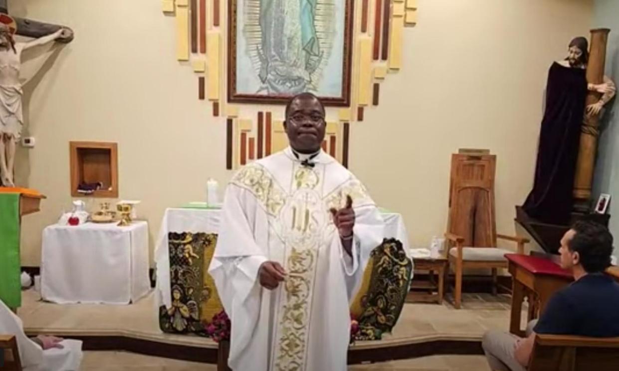 <span>Anthony Odiong delivering a homily in November 2023.</span><span>Photograph: YouTube page of St Anthony of Padua church of Luling, Louisiana</span>