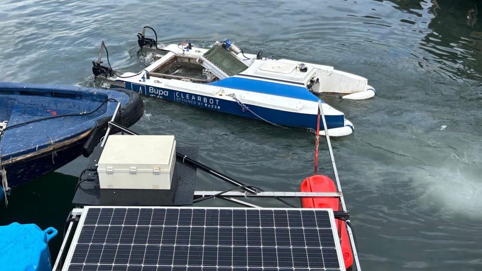 Clearbot’s garbage-collecting boat tidies up a marina in Hong Kong. - Amy Gunia/CNN