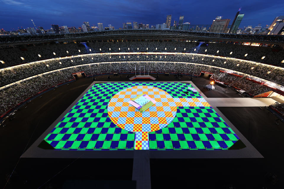 <p>General view of Olympic Stadium before the Closing Ceremony of the Tokyo 2020 Olympic Games at Olympic Stadium on August 08, 2021 in Tokyo, Japan. (Photo by Rob Carr/Getty Images)</p> 