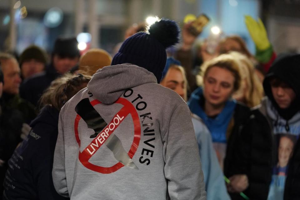 People take part in a vigil in Liverpool city centre for 12-year-old Ava White (Danny Lawson/PA) (PA Wire)