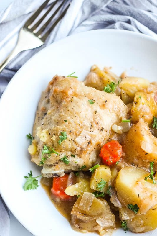 <p>Kathryn's Kitchen</p><p>Slow Cooker Chicken and Potatoes makes an easy and delicious dinner. Made with juicy chicken, potatoes, veggies and cooked in a light gravy!</p><p><strong>Get the recipe: <a href="https://kathrynskitchenblog.com/slow-cooker-chicken-and-potatoes/" rel="nofollow noopener" target="_blank" data-ylk="slk:Slow Cooker Chicken and Potatoes;elm:context_link;itc:0;sec:content-canvas" class="link ">Slow Cooker Chicken and Potatoes</a></strong></p>