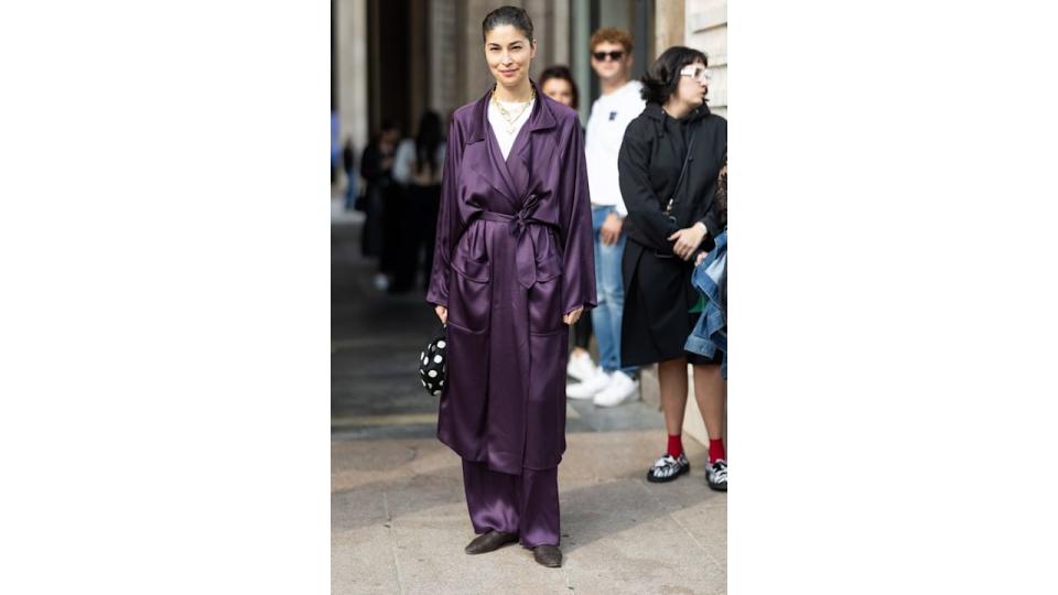 Caroline Issa opted for a black and white polka dot bag during Milan Fashion Week last week