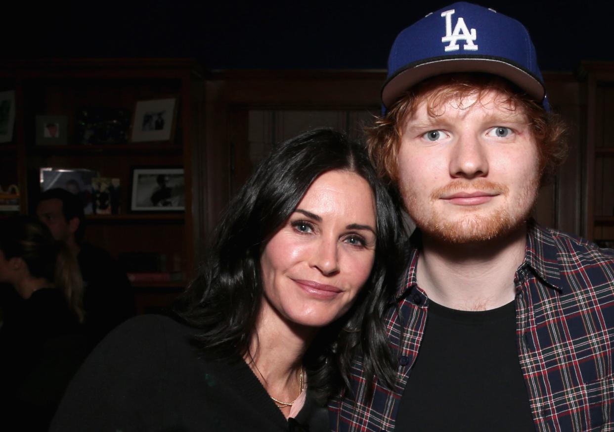 Are Courteney Cox and Ed Sheeran working on music together? (Getty)