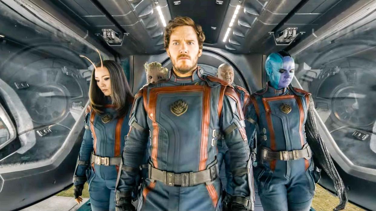  (L to R) Pom Klementieff as Mantis, Chris Pratt as Star-Lord and Karen Gillan as Nebula in Guardians of the Galaxy Vol. 3 trailer 