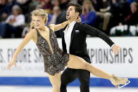 <p>Figure skating team Madison Hubbell and Zachary Donohue used to date, but rather than sacrifice their on-ice chemistry, the pair decided it would be best to maintain their skating partnership and move on from their personal relationship. Hubbell now dates Adria Diaz, a Spanish ice dater who competed in Sochi. Donohue, meanwhile now spends his time with Diaz’s ice dancing partner, Olivia Smart. Talk about being cool with things! (Getty) </p>