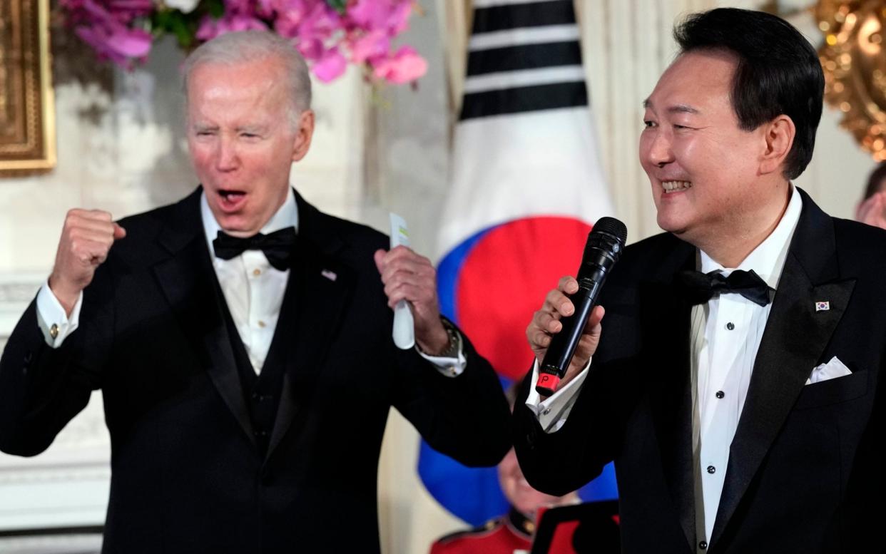 South Korean president Yoon Suk Yeol sings Don McLean’s American Pie to the delight of US President Joe Biden - Susan Walsh/AP