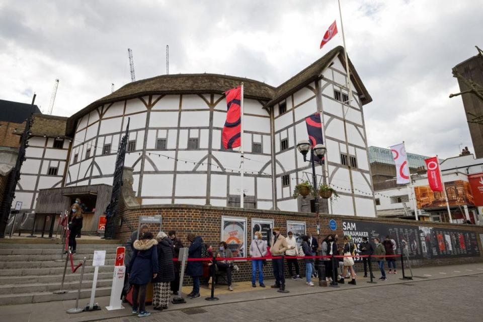 People queuing to get their Covid-19 vaccine at Shakespeare’s Globe in London (AFP via Getty Images)