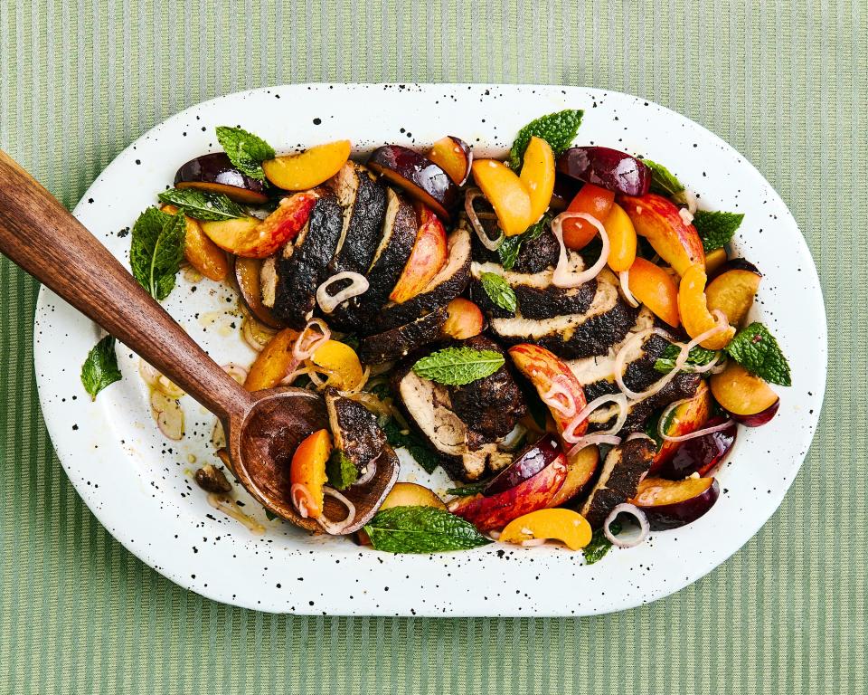 Cocoa-Blackened Chicken Thighs With Stone Fruit