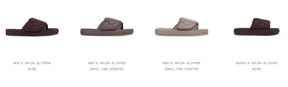 Kanye West's Yeezy slides on his website.&nbsp; (Photo: Yeezy)