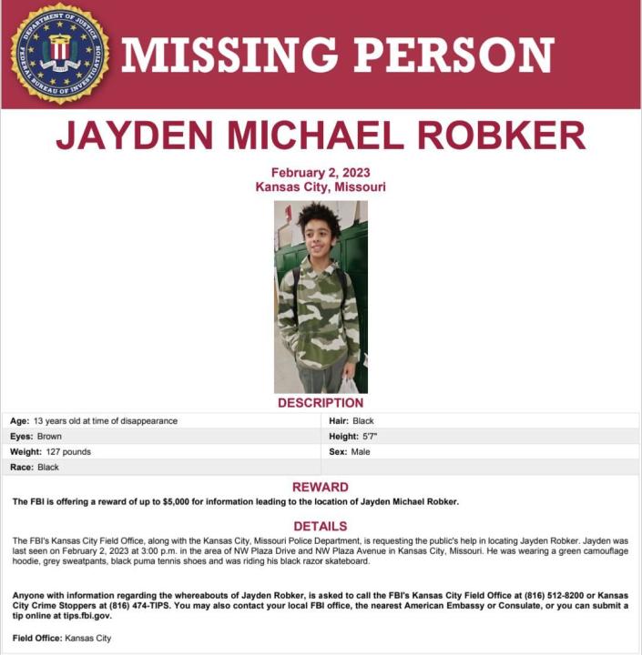 A missing person poster shared by the Kansas City FBI field office.&nbsp; / Credit: Kansas City FBI