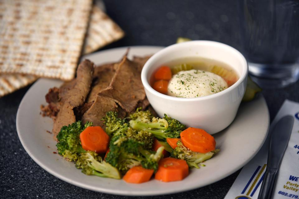 Miracle Mile Deli's Passover specials feature shaved brisket, vegetables, matzo crackers and matzo ball soup.