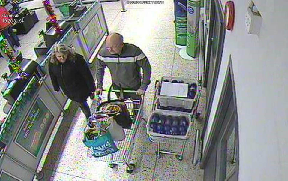 CCTV footage of David Pomphret and his wife Ann Marie shopping in Asda (Picture: PA)