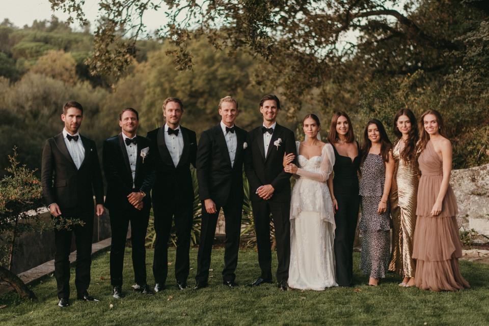 The Bride Wore Feathers for Her Civil Ceremony in London, and a Dress Embroidered With Peonies to Her Micro-Wedding in Portugal