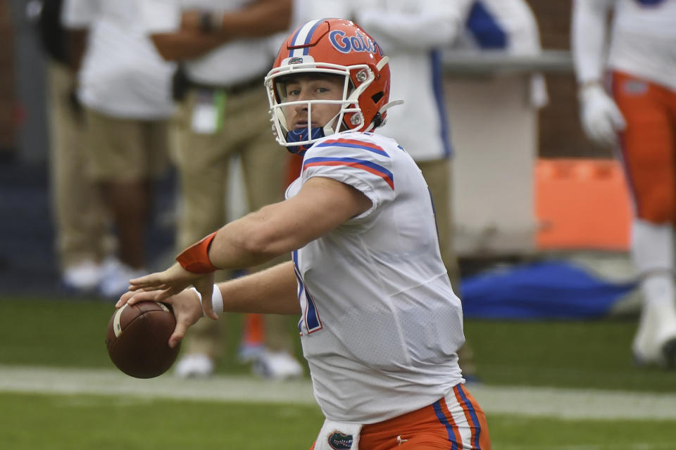 Florida quarterback Kyle Trask has work to do as an NFL draft prospect, but his opening-game performance against Mississippi was terrific. (AP Photo/Thomas Graning)
