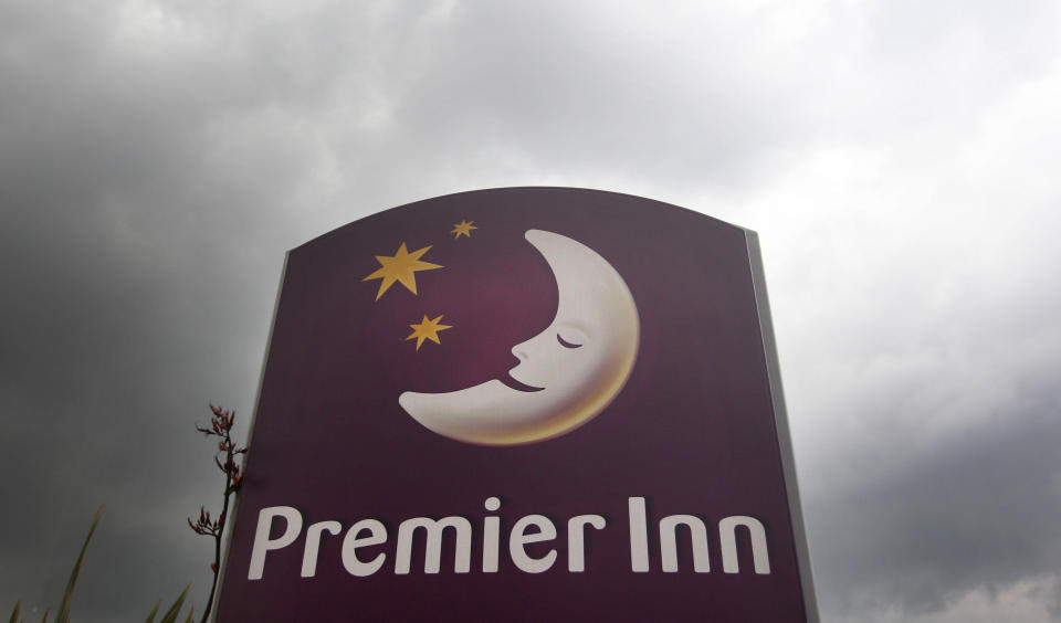 General view of a logo outside a Premier Inn, part of Whitbread PLC stable.   (Photo by Lewis Whyld/PA Images via Getty Images)