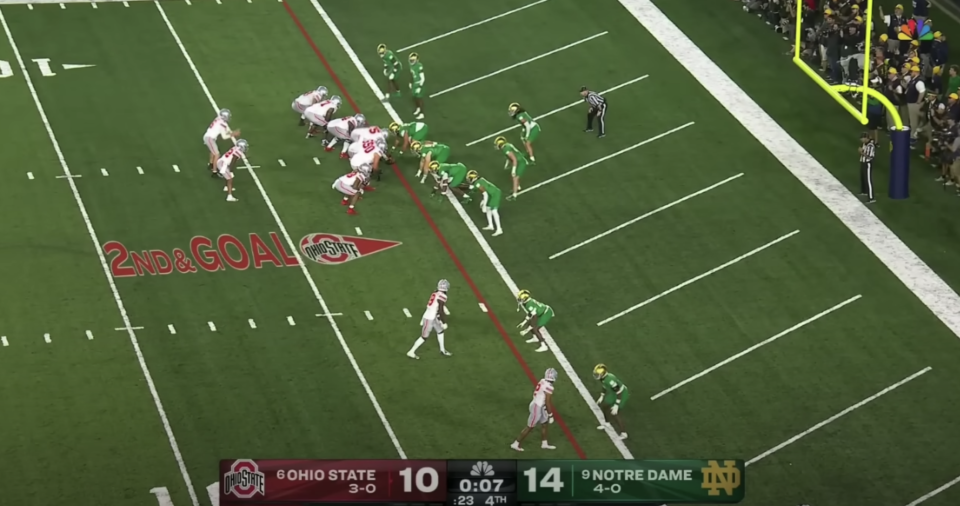 Notre Dame had 10 players on the field for its final two plays of the game. (via NBC)