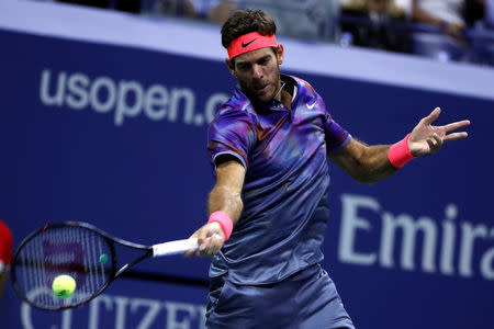 Tennis - US Open - Semifinals - New York, U.S. - September 8, 2017 - Juan Martin del Potro of Argentina in action against Rafael Nadal of Spain. REUTERS/Mike Segar