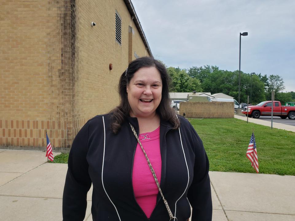 Republican Ona Bond, 54, voted at Burlington Elementary School Tuesday morning.