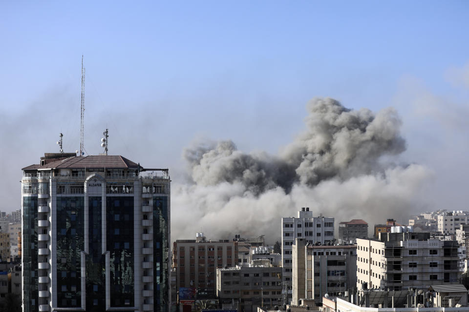 Smoke rises following Israeli bombardment on Gaza City, Monday, Oct. 30, 2023. (AP Photo/Abed Khaled)