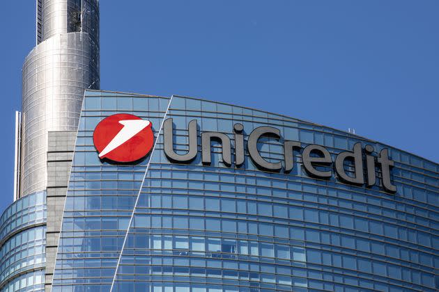 MILAN, ITALY - MAY 20: The logo of Italian international banking group Unicredit stands on the facade of the group headquarters, located in the Porta Nuova district on May 20, 2021 in Milan, Italy. (Photo by Emanuele Cremaschi/Getty Images) (Photo: Emanuele Cremaschi via Getty Images)