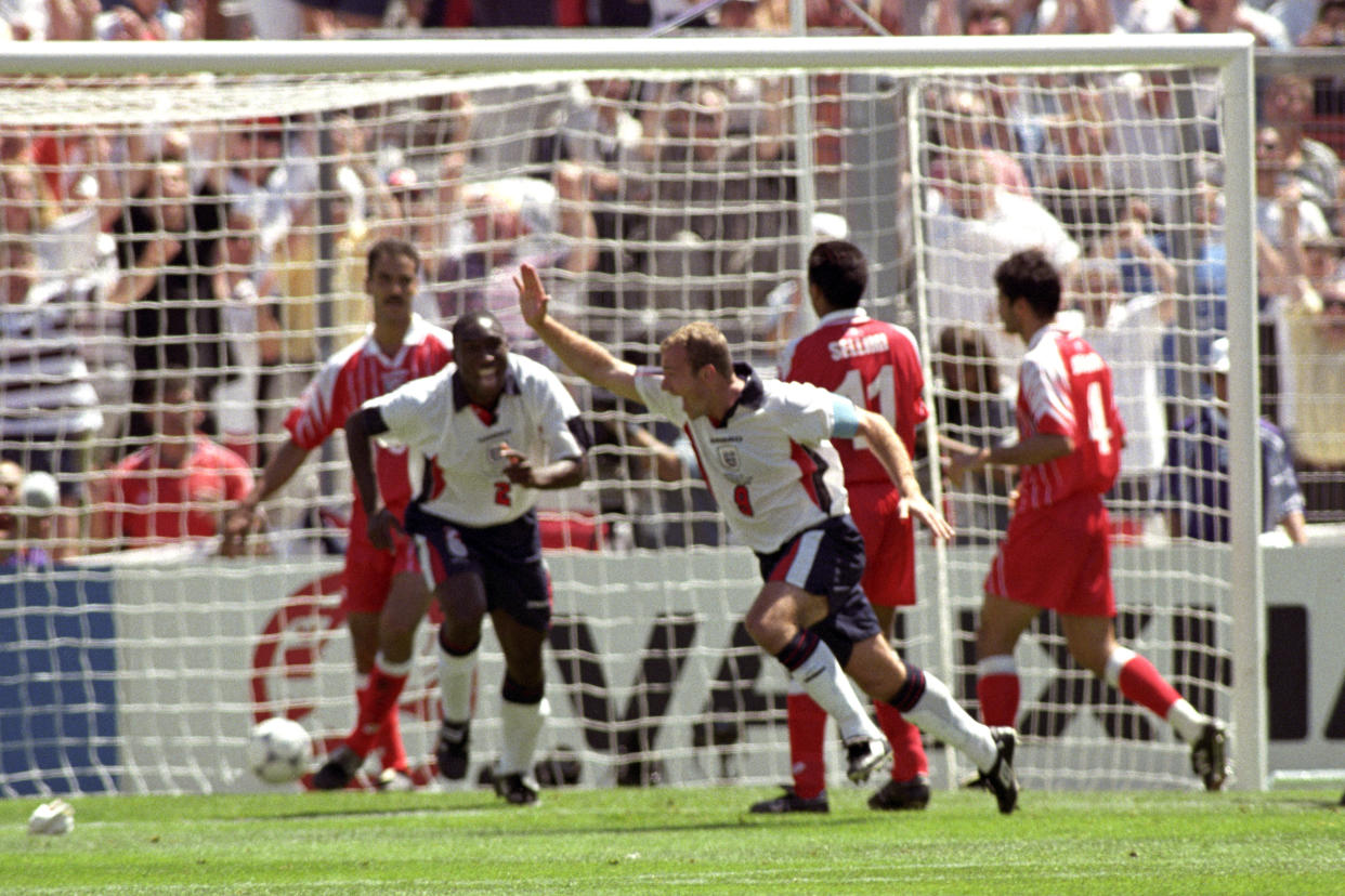 Alan Shearer scores against Tunisia in 1998 – unaware there was a plot to kill him