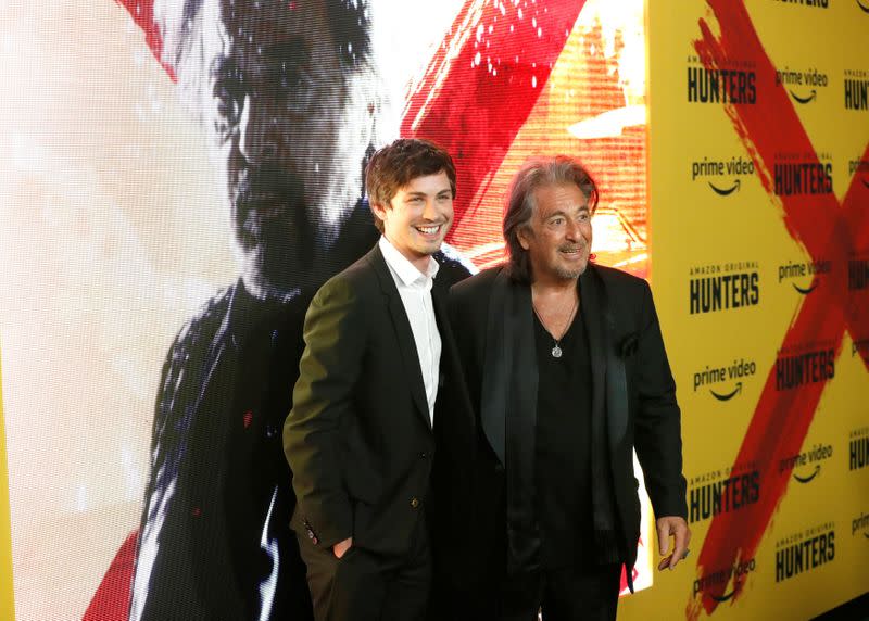 Cast members Pacino and Lerman pose at a premiere for the television series "Hunters" in Los Angeles