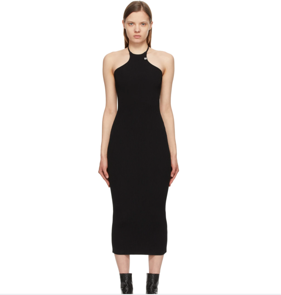 model wearing black halterneck 1017 ALYX 9SM dress