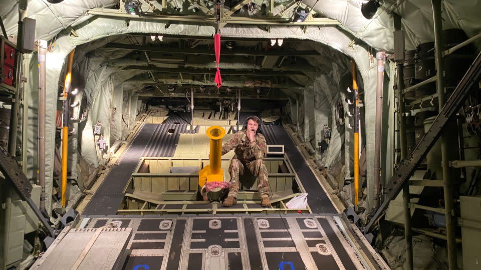 Inside a WC-130J Super Hercules aircraft on a mission over Hurricane Idalia.   - Victoria Kennedy/CNN