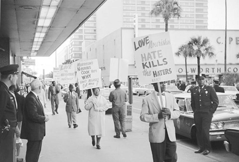 Demonstrators marched for civil rights in downtown Jacksonville in 1964.