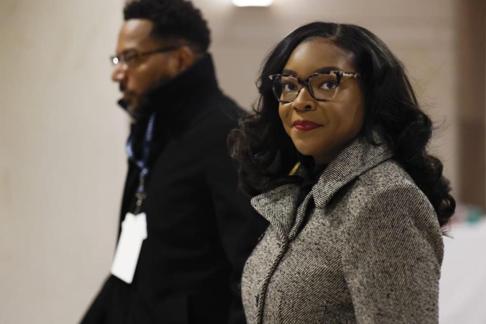 Rep.-Elect Emilia Sykes (D-Ohio) arrives at an orientation meeting in the U.S. Capitol Building on November 14, 2022 in Washington, DC. (Photo by Anna Moneymaker/Getty Images)