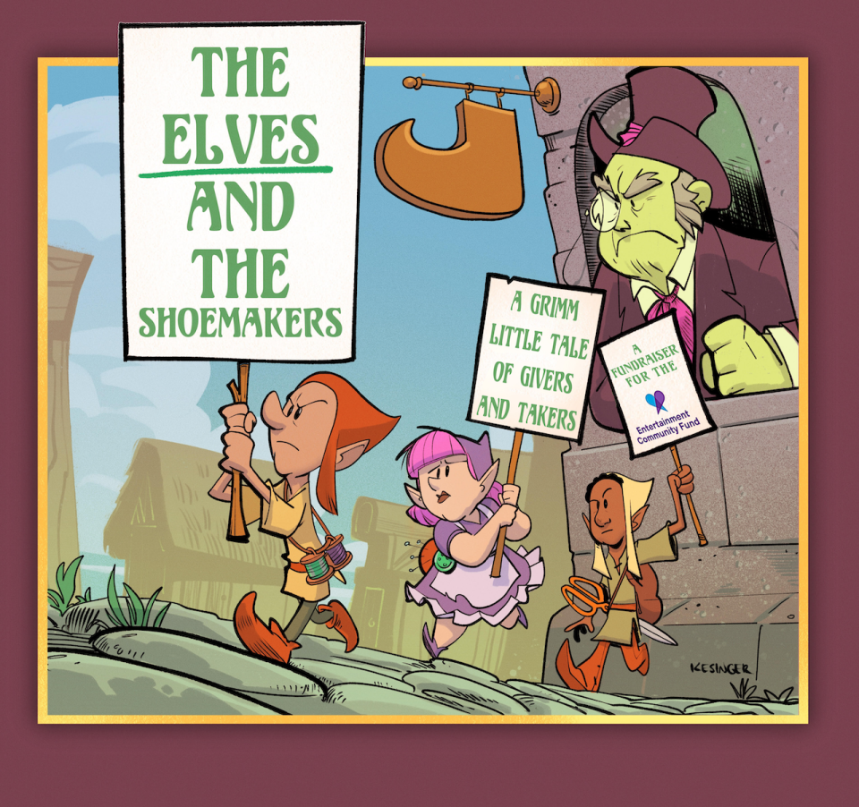"The Elves and the Shoemakers: A Grimm Little Tale of Givers and Takers" cover art by Brian Kesinger