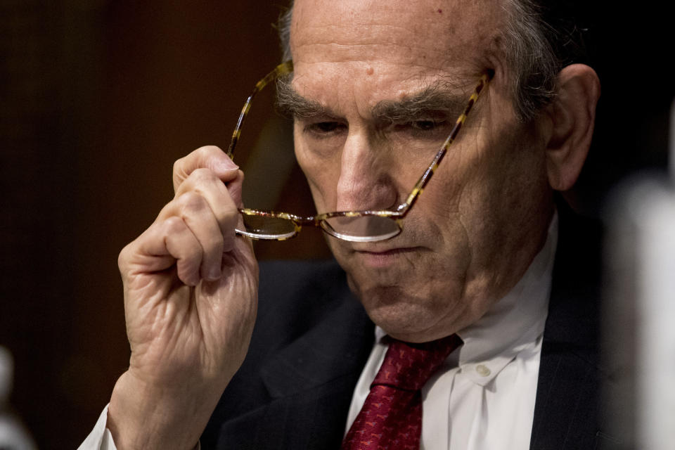 State Department Special Representative for Venezuela Ambassador Elliott Abrams appears before a Senate Foreign Relations Committee hearing on Capitol Hill in Washington, Tuesday, Aug. 4, 2020. (AP Photo/Andrew Harnik)