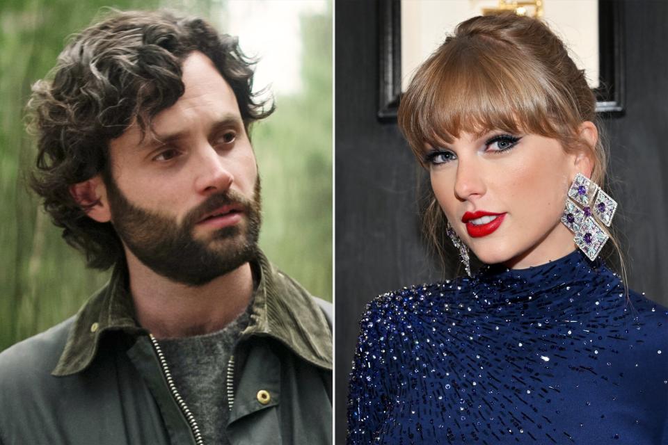 You. Penn Badgley as Joe Goldberg in episode 404 of You. Cr. Courtesy of Netflix © 2022; LOS ANGELES, CALIFORNIA - FEBRUARY 05: Taylor Swift attends the 65th GRAMMY Awards on February 05, 2023 in Los Angeles, California. (Photo by Lester Cohen/Getty Images for The Recording Academy)