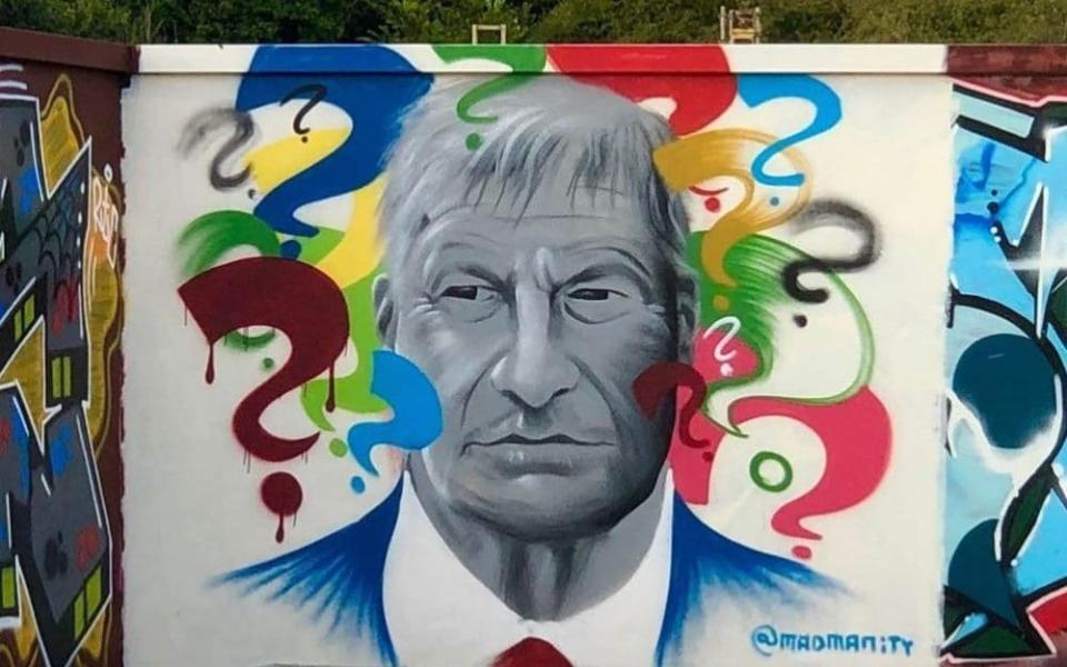 An artwork at a Leigh-on-Sea skate park, simply called 'Why?', which appeared over the weekend in memory of Sir David - UK News In Pictures