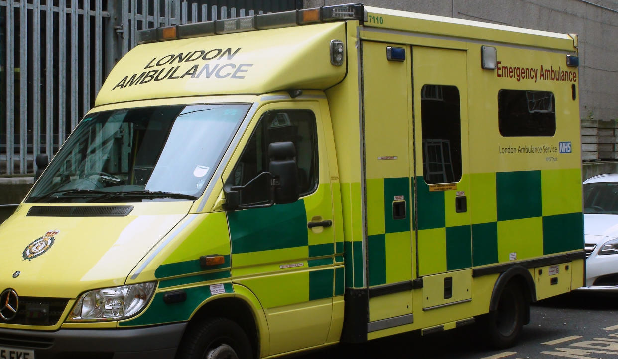 Scene Of Emergency Ambulance Van Vehicle From London Ambulance Service Parked On The Street Without Any Body Inside At Westminster London England In Europe